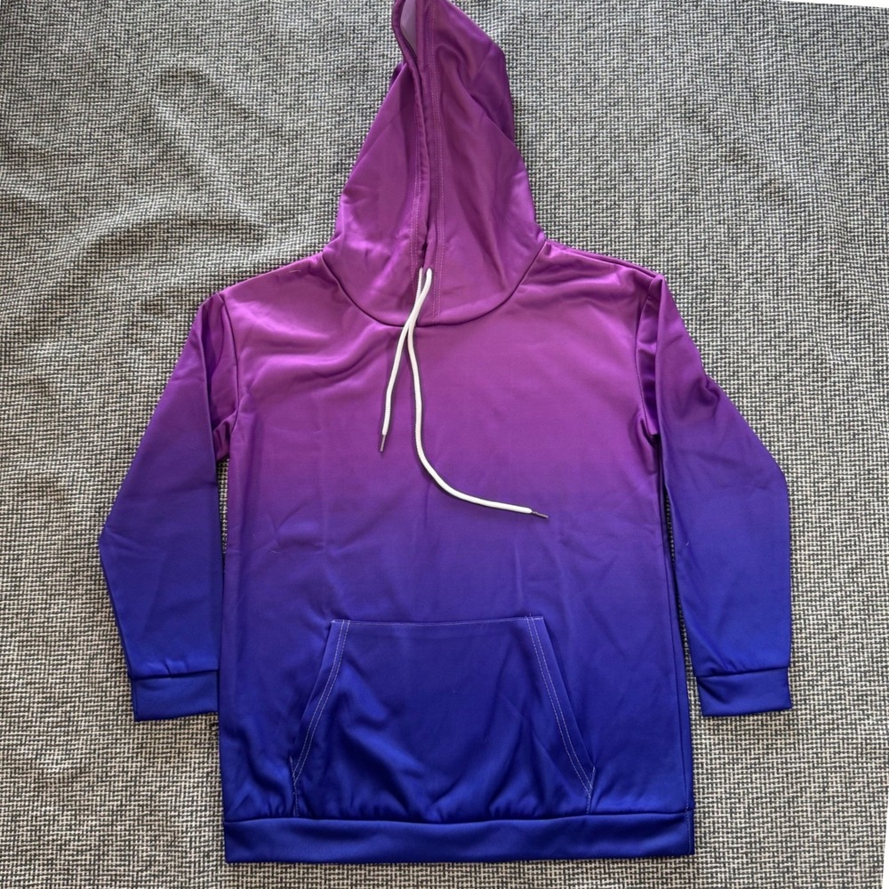 Purple Blue Ombre Gradient Pullover Hoodie Women Small Long Sleeve Sweatshirt